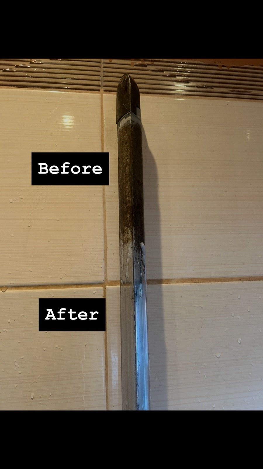 Преди и след почистване на метална тръба